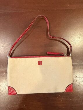 Vintage Y2K Kate Spade Canvas Wristlet Clutch Red Leather Trim Bag